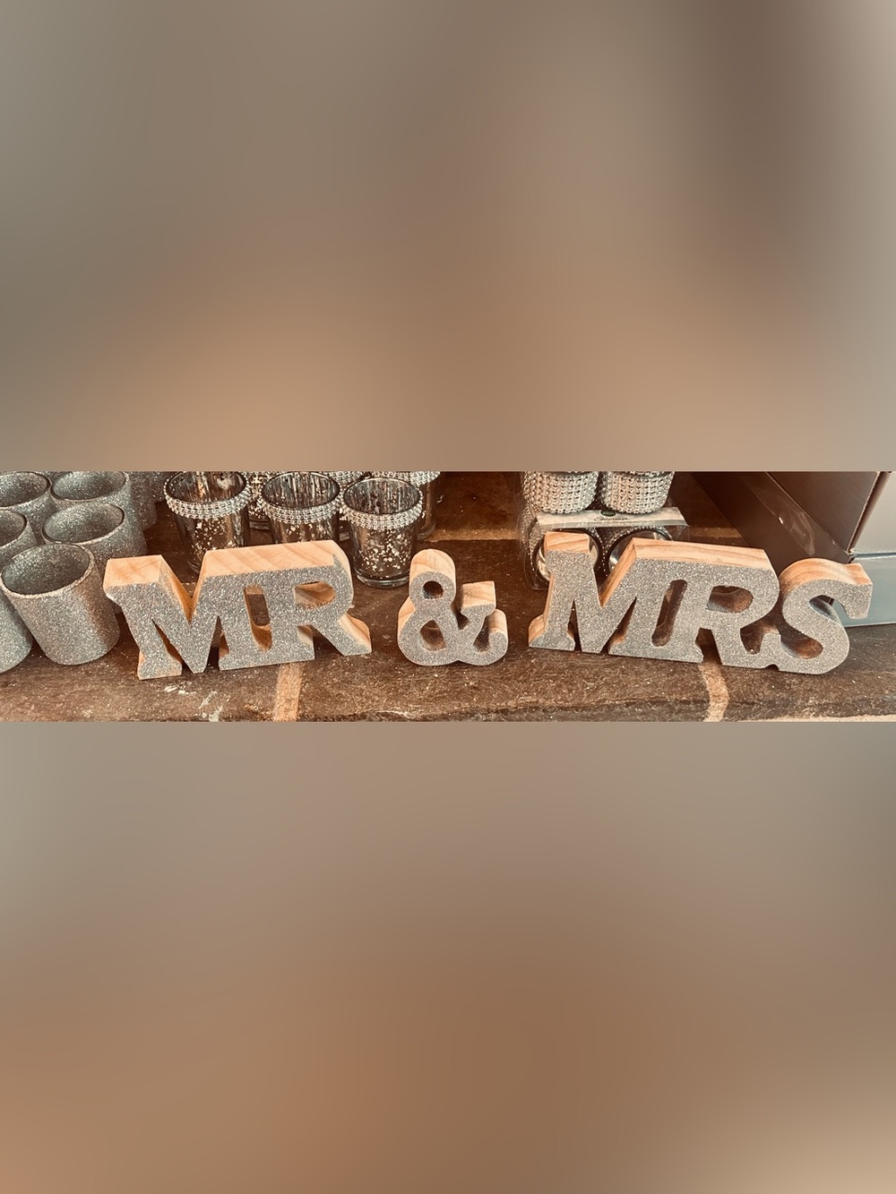Silver wooden Glitter 'MR & MRS' - 3 pc used for Dec wedding reception